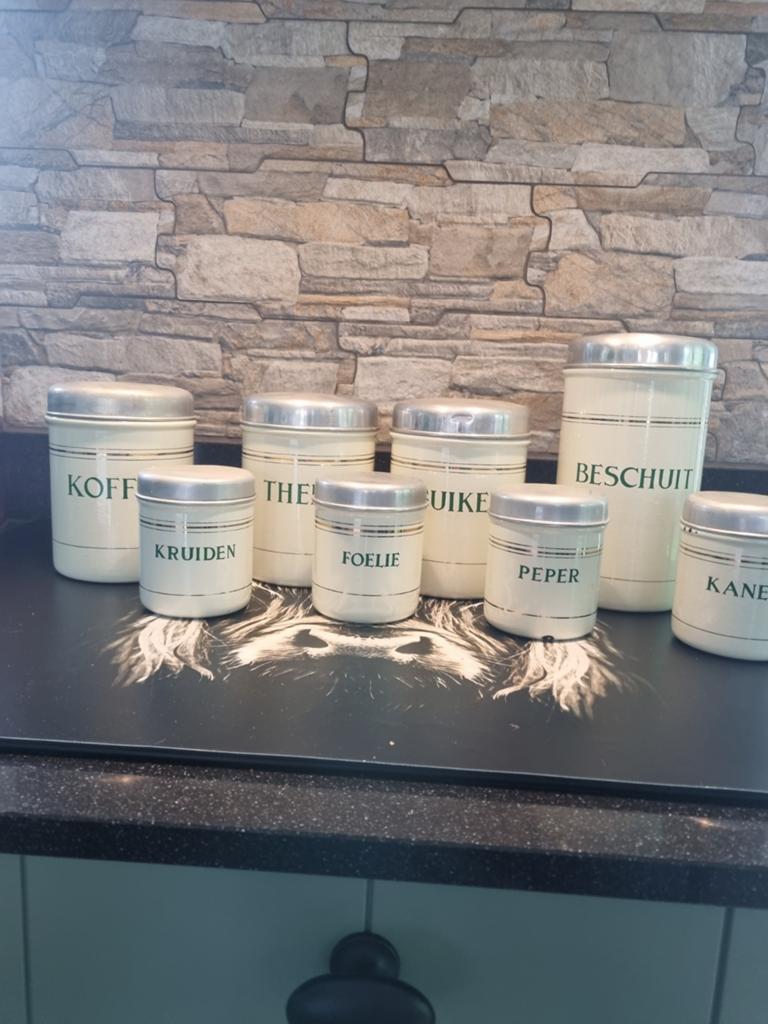 Emaille  Koffie, Thee, Suiker, Kruiden, Antiek en Kunst, Verzenden