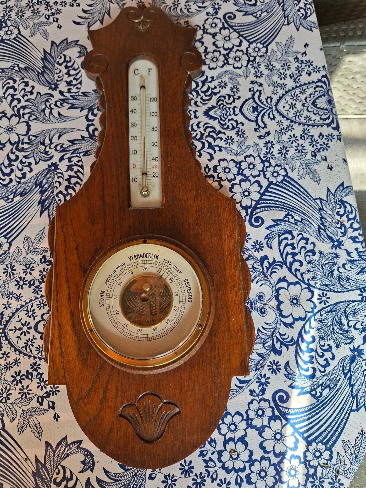 Mooie nostalgische barometer met temperatuurmeter, Ophalen