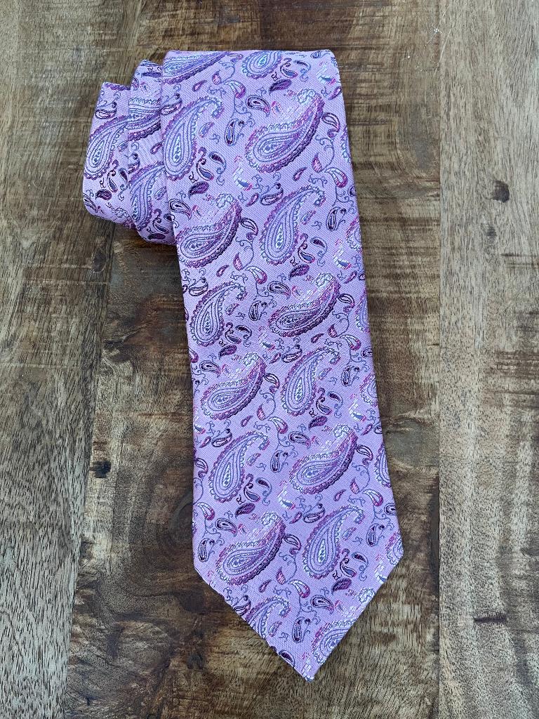 100% zijde Stropdas Lila Oud met Roze Paisley design -NIEUW-, Ophalen of Verzenden, Nieuw, Roze, Met patroon