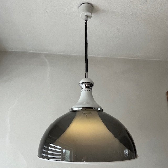 Vintage Stilux Milano Space Age Hanglamp – Rookglas, Ophalen, E27 (groot), Nvt, Retro - Space age