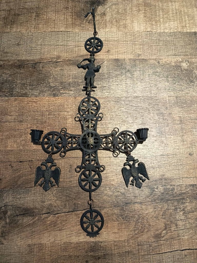 Byzantijns Kruis met Kaarshouders - 66cm Hoog, Antiek en Kunst, Ophalen of Verzenden