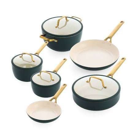 Pannenset Greenpan 10delig Padova Pine Green PFAS vrij, Huis en Inrichting, Keuken | Potten en Pannen, Verzenden, Pannenset, Met handvatten