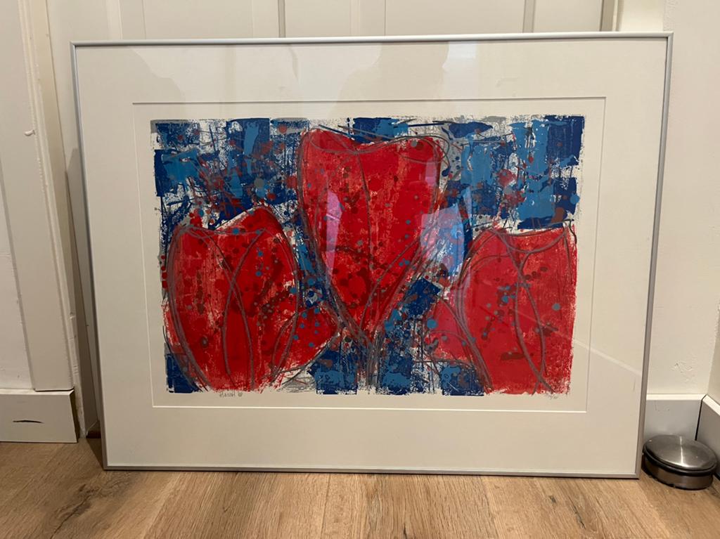 Kunstwerk rode tulpen, Antiek en Kunst, Kunst | Litho's en Zeefdrukken, Ophalen