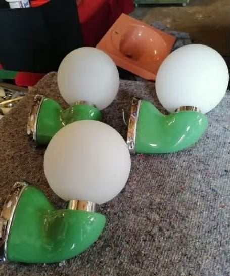 vintage set wandlampen Luigi Colani space age groen, Ophalen, E14 (klein), Zo goed als nieuw, Glas