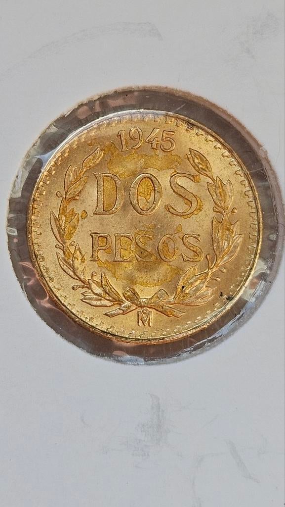 Gouden dos pesos 1945, Ophalen of Verzenden, Goud
