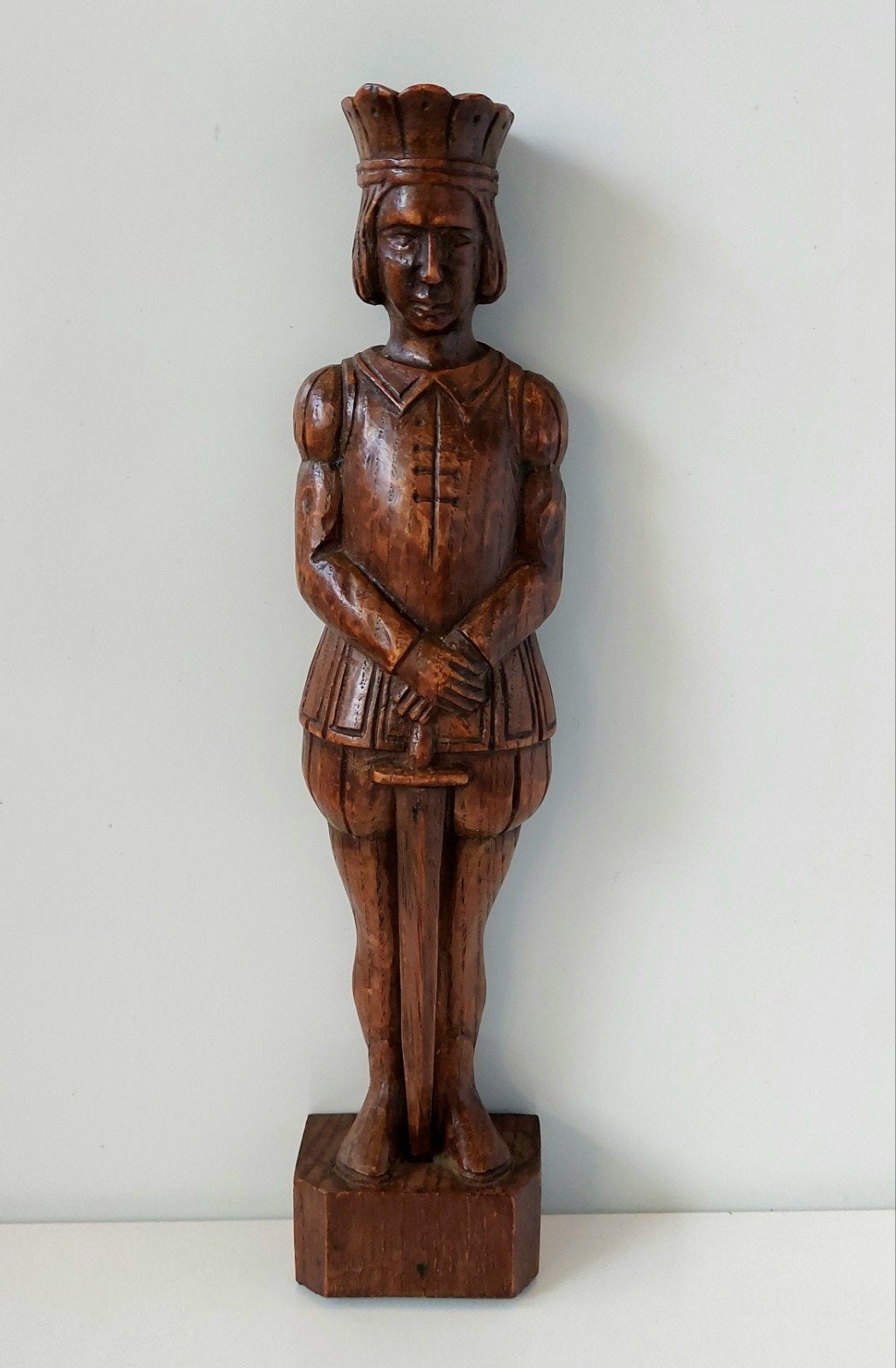 Antieke Houten Kariatide Koning Ridder Beeld Houtsnijwerk, Ophalen of Verzenden