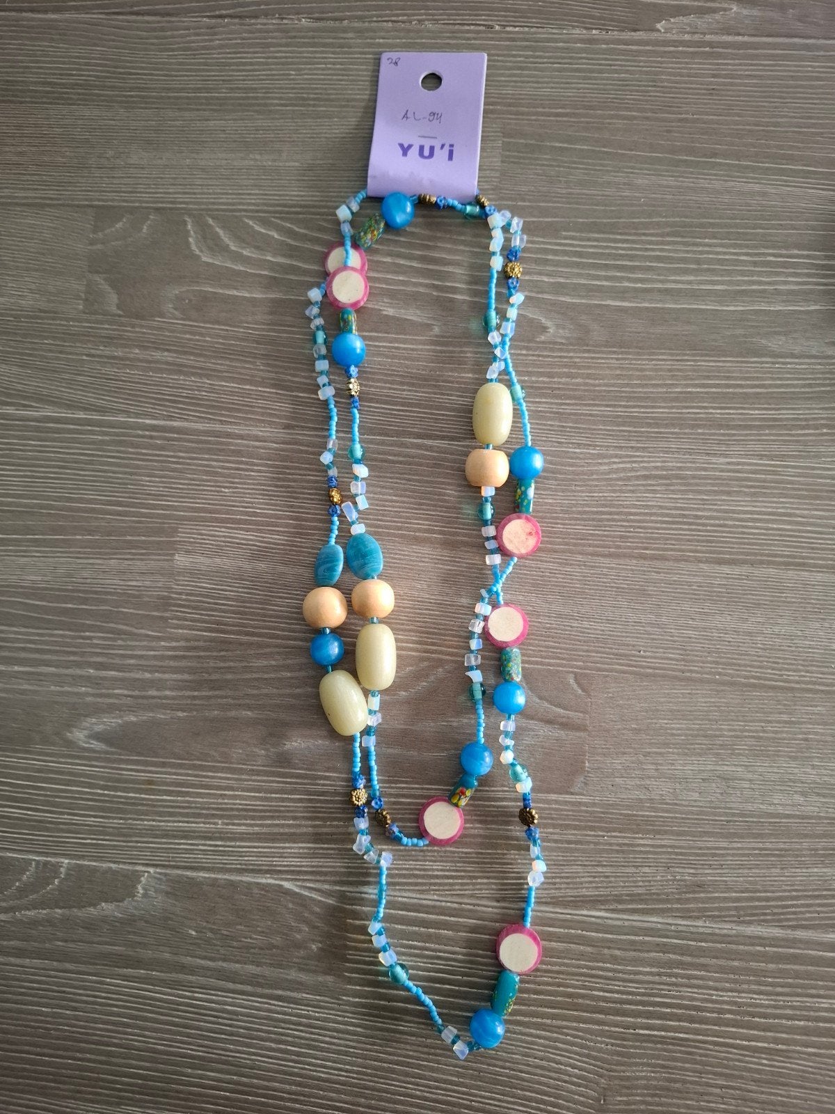 Nieuw handmade ketting houten kralen &  Blauw & Roze, Sieraden, Tassen en Uiterlijk, Kettingen, Ophalen of Verzenden, Nieuw, Blauw