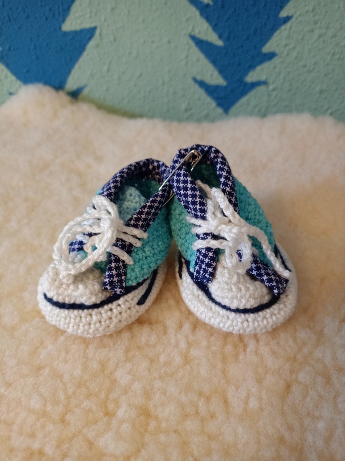 Gehaakte blauwe babyschoentjes, Nieuw, Ophalen of Verzenden, Jongen, Schoenen