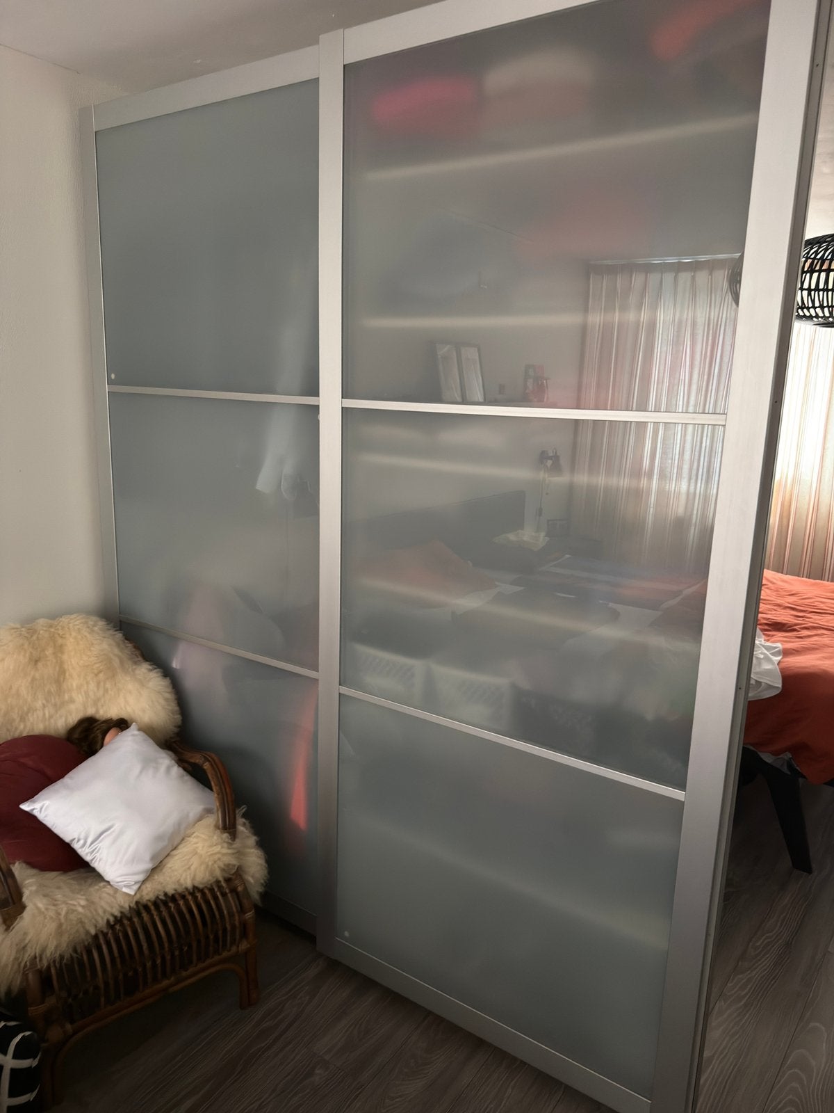 Ikea Pax schuifwand aluminium melkglas 230 hoog 200 breed, Ophalen, Binnendeur, Zo goed als nieuw, 120 cm of meer