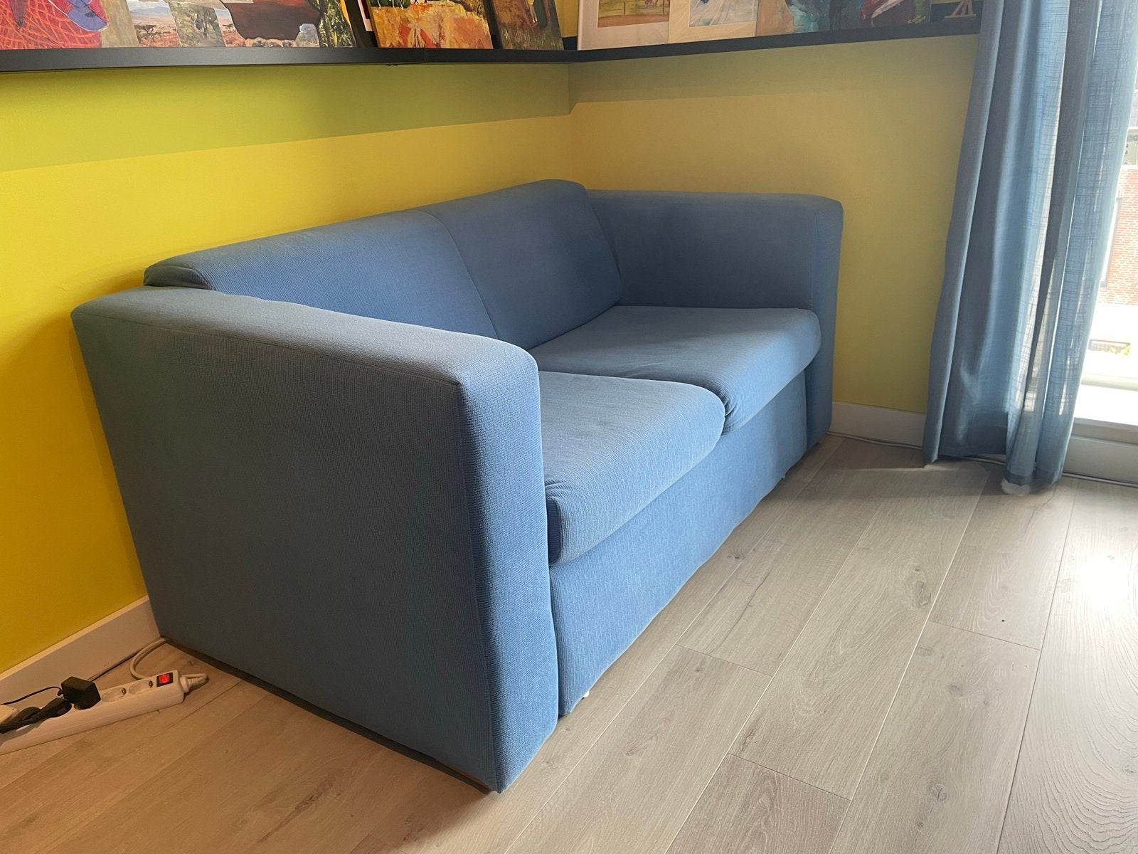 Blauwe slaapbank - Hoekbank, Ophalen, Gebruikt, Blauw, Tweepersoons