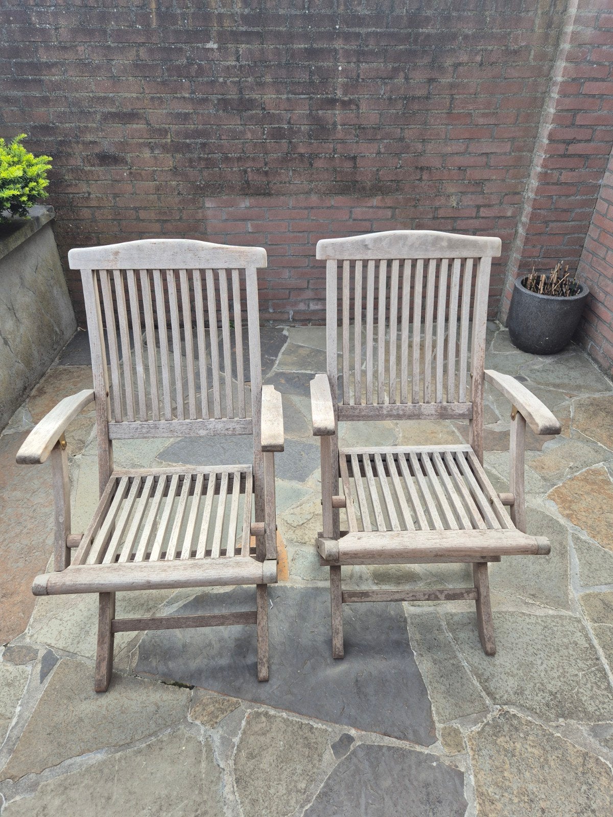 2 Teakhouten tuinstoelen, Tuin en Terras, Ophalen, Gebruikt, Teakhout, Inklapbaar