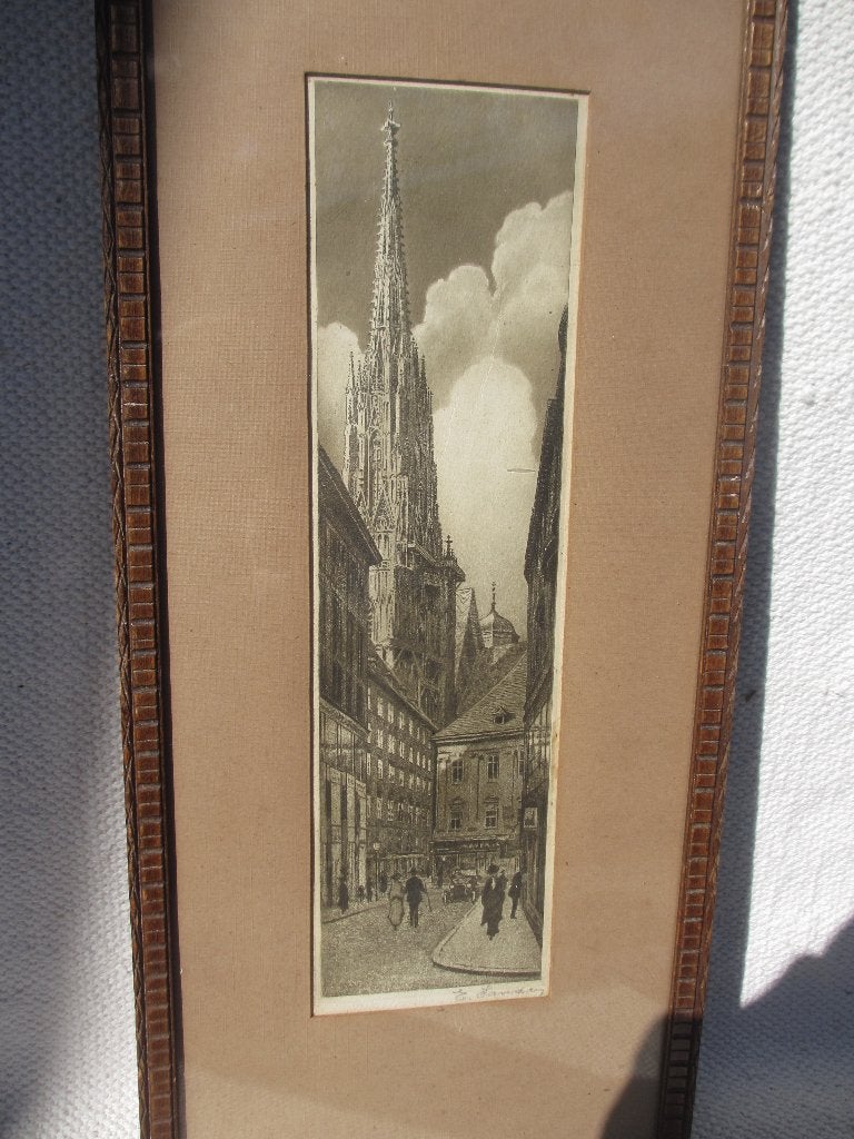 Antieke ets Eduard Sanders 1925 / 1930, 8 cm, Ets, Stadsgezicht, 29 cm