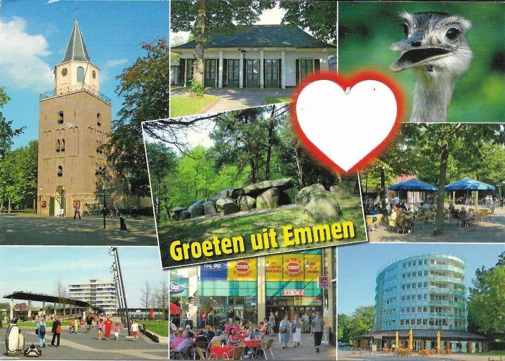 Ansichtkaart  	Emmen	8-luik	met hart, Verzenden, 1980 tot heden, Gelopen, Drenthe