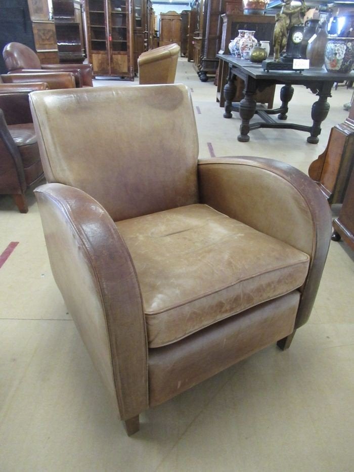 Oer 11004 vintage Art Deco stijl leren fauteuil, Ophalen, Gebruikt, Leer