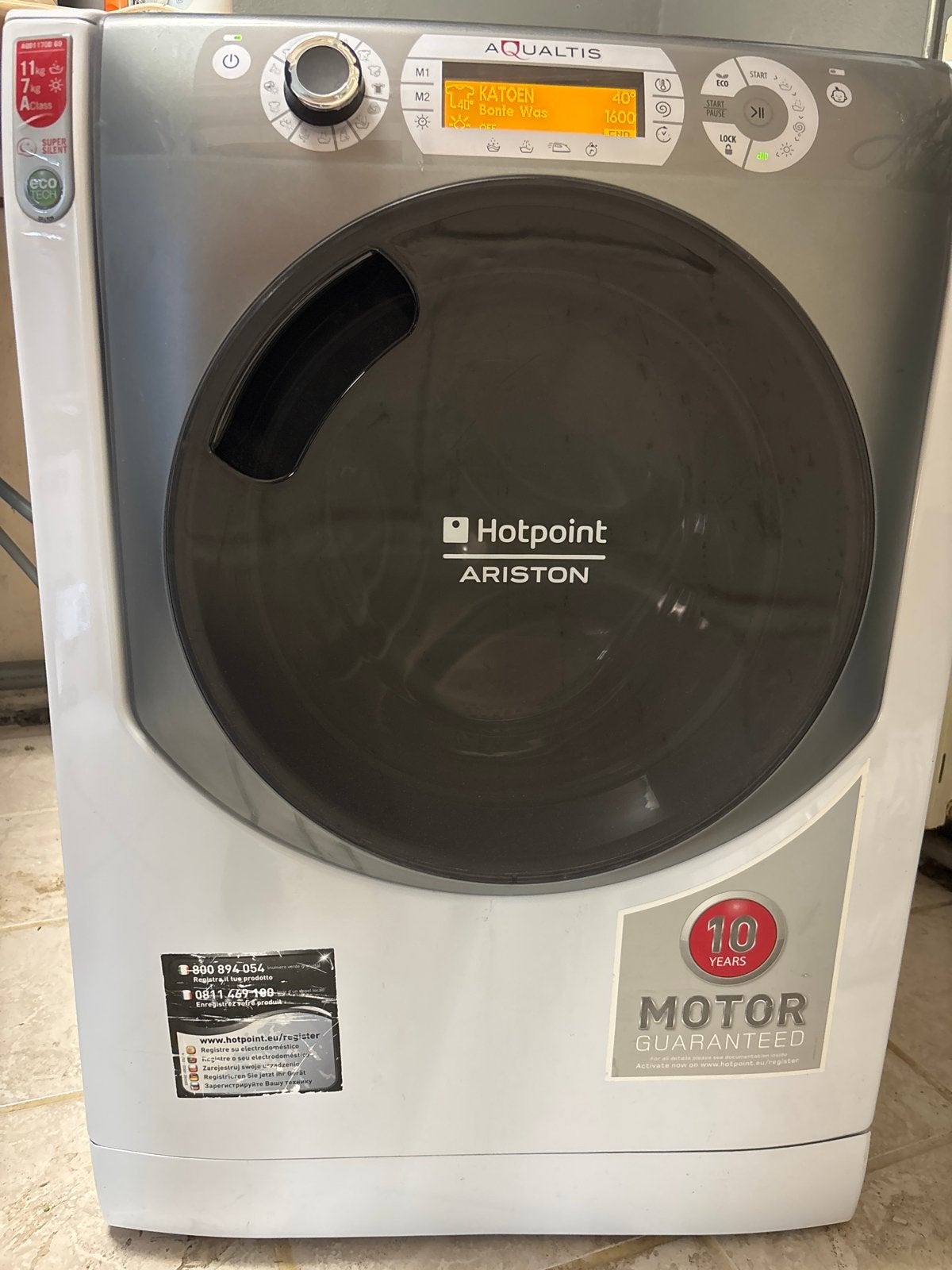 Hotpoint Ariston Aqualtis Wasmachine 11kg, Witgoed en Apparatuur, 10 kg of meer, Ophalen, Gebruikt, Voorlader