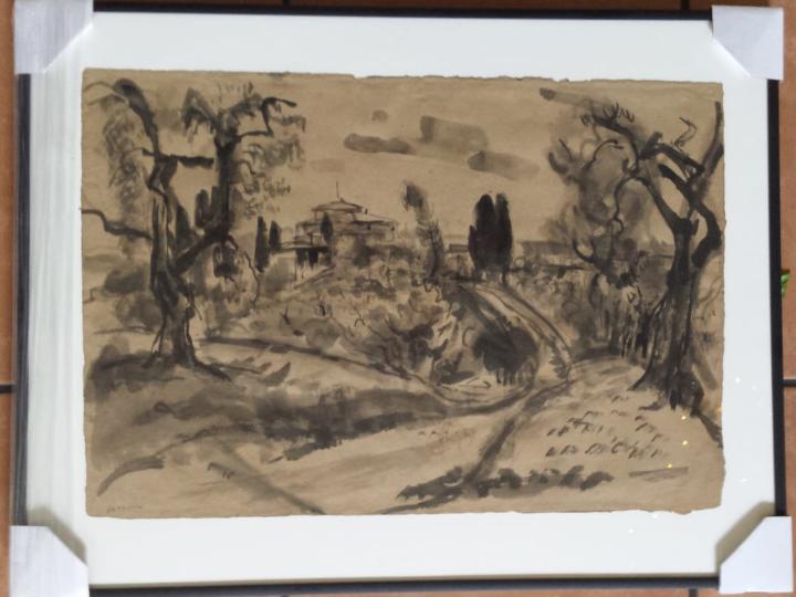 Johannes (Johan) Dijkstra(1896) Inkttekening" Landschap" Ges, Ophalen of Verzenden