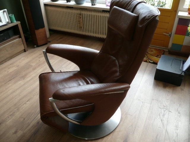 In nette staat relax fauteuil bruin leer, Ophalen, Gebruikt, 75 tot 100 cm, Leer