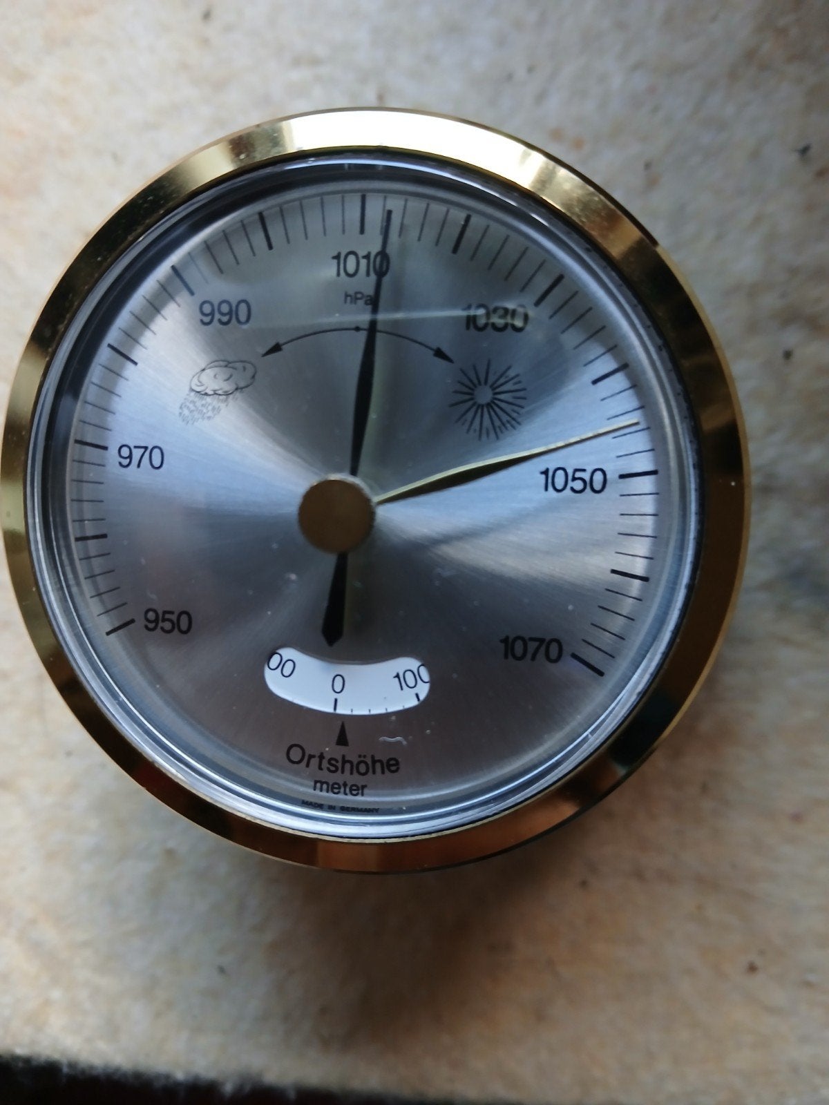 Vintage Barometer met Hoogtemeter - Messing, Ophalen of Verzenden, Gebruikt, Barometer