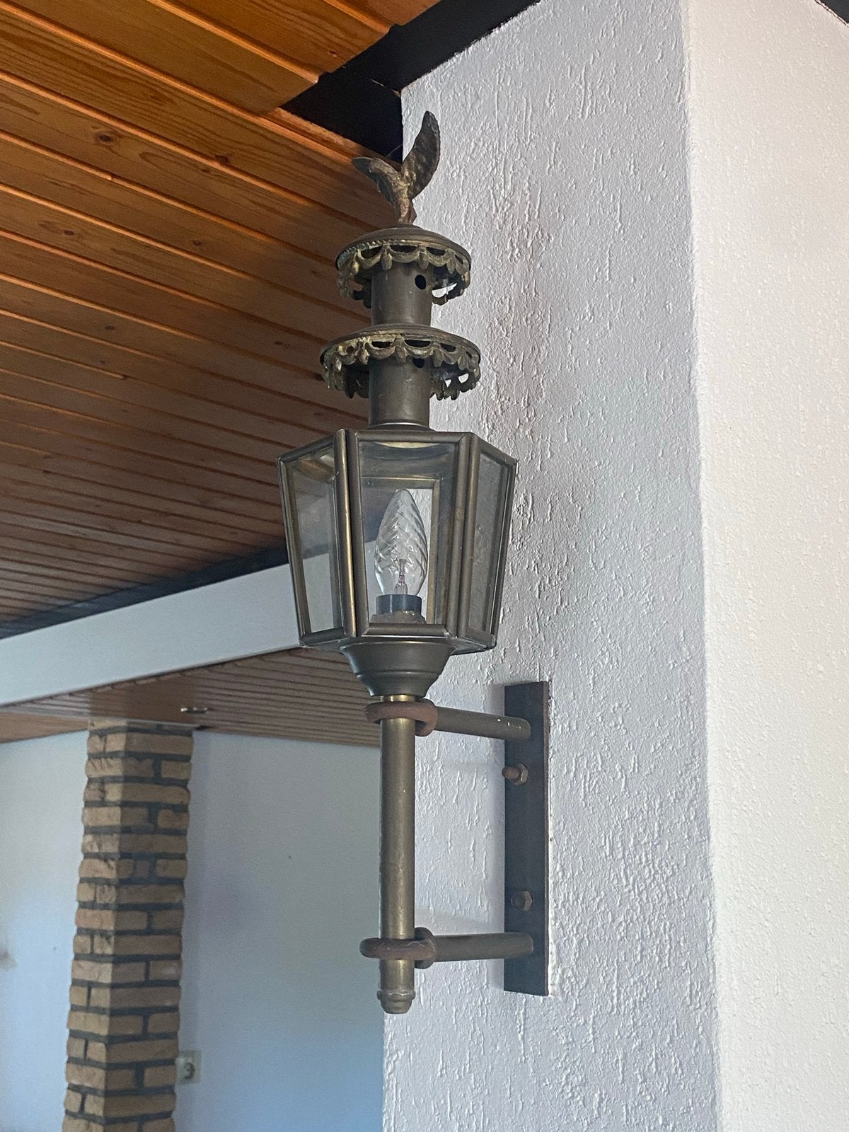 Antieke koperen wandlamp met adelaar, Ophalen of Verzenden
