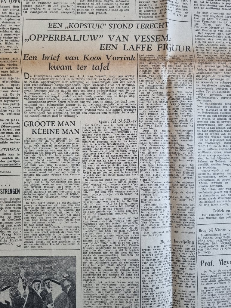 Proces tegen NSB-voorman Van Vessem, Ophalen of Verzenden, 1940 tot 1960, Knipsel(s)