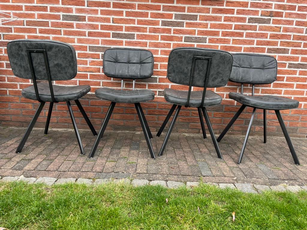 MOET WEG! Grijze leren eetkamerstoelen, Ophalen, Zo goed als nieuw