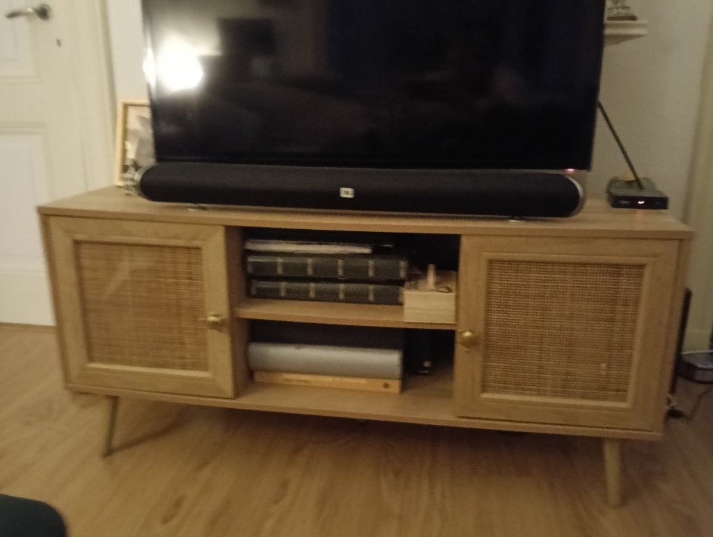 TV-meubel met rotan deuren - Zo goed als nieuw, Ophalen, Zo goed als nieuw, Minder dan 100 cm, 25 tot 50 cm