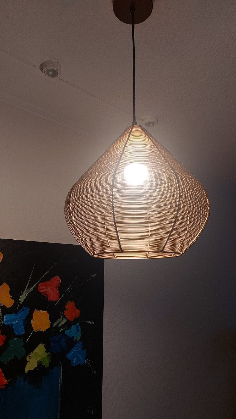 Koperkleurige hanglamp met alle toebehoren, Ophalen, Gebruikt, Modern, Industrieel, E27 (groot)