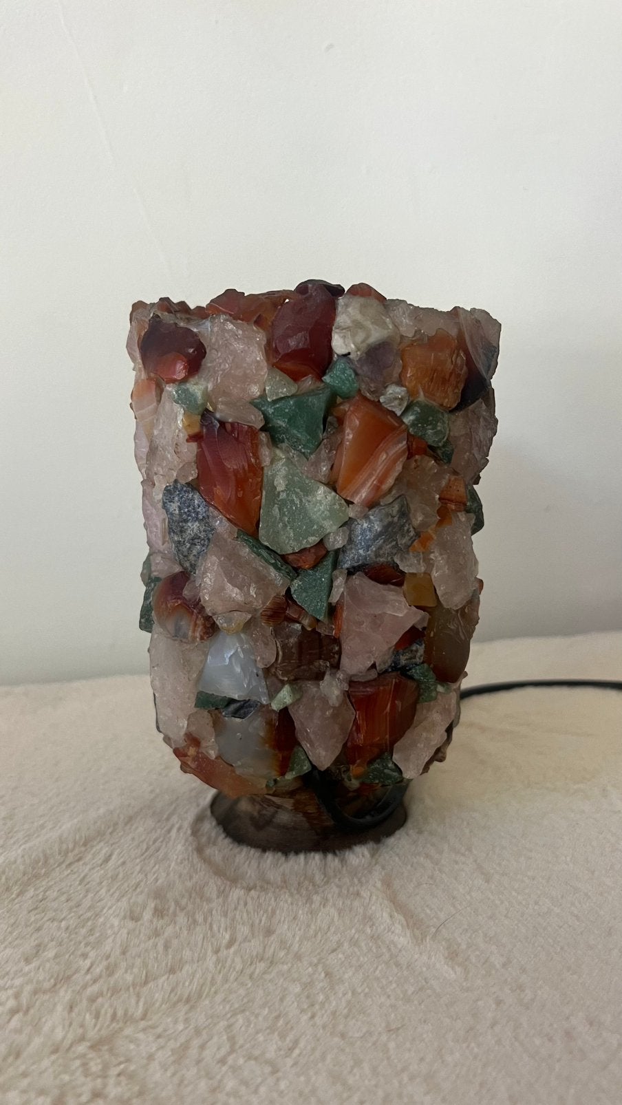 Vintage 70s Mineralenlamp/Brutalist Sfeerlamp Halfedelstenen, Huis en Inrichting, Vintage, Ophalen of Verzenden, Handgemaakt, Hout