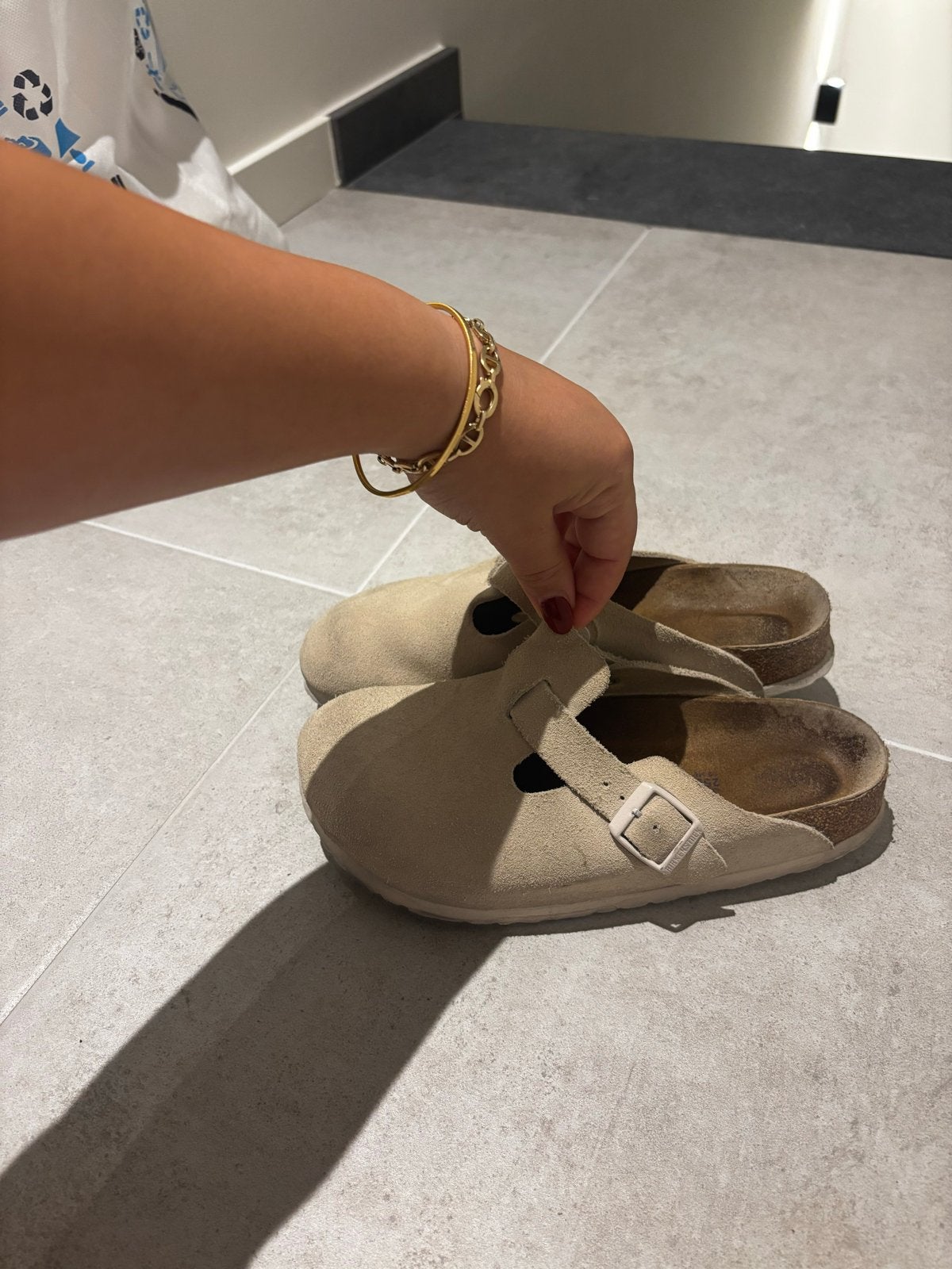 Birkenstock Boston Clogs - Beige Suède - Maat 39, Ophalen of Verzenden, Zo goed als nieuw, Beige, Instappers