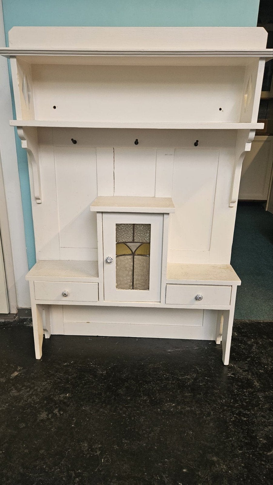 Brocante Hangkast / Bovenkant Buffetkast met Glas-in-lood, Ophalen