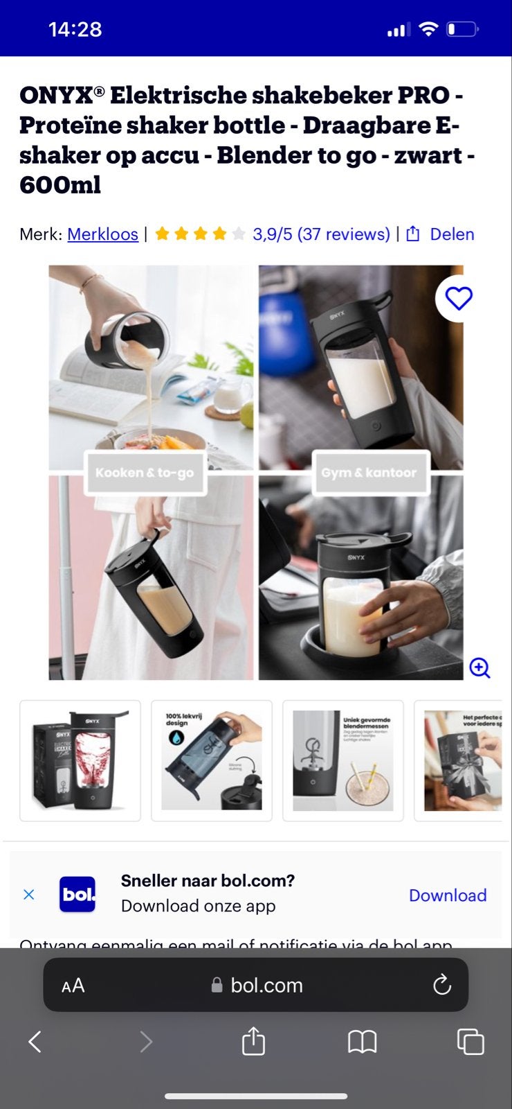 ONYX Elektrische Shaker PRO - Blender to go - 600ml, Ophalen of Verzenden, Nieuw, Blender to go