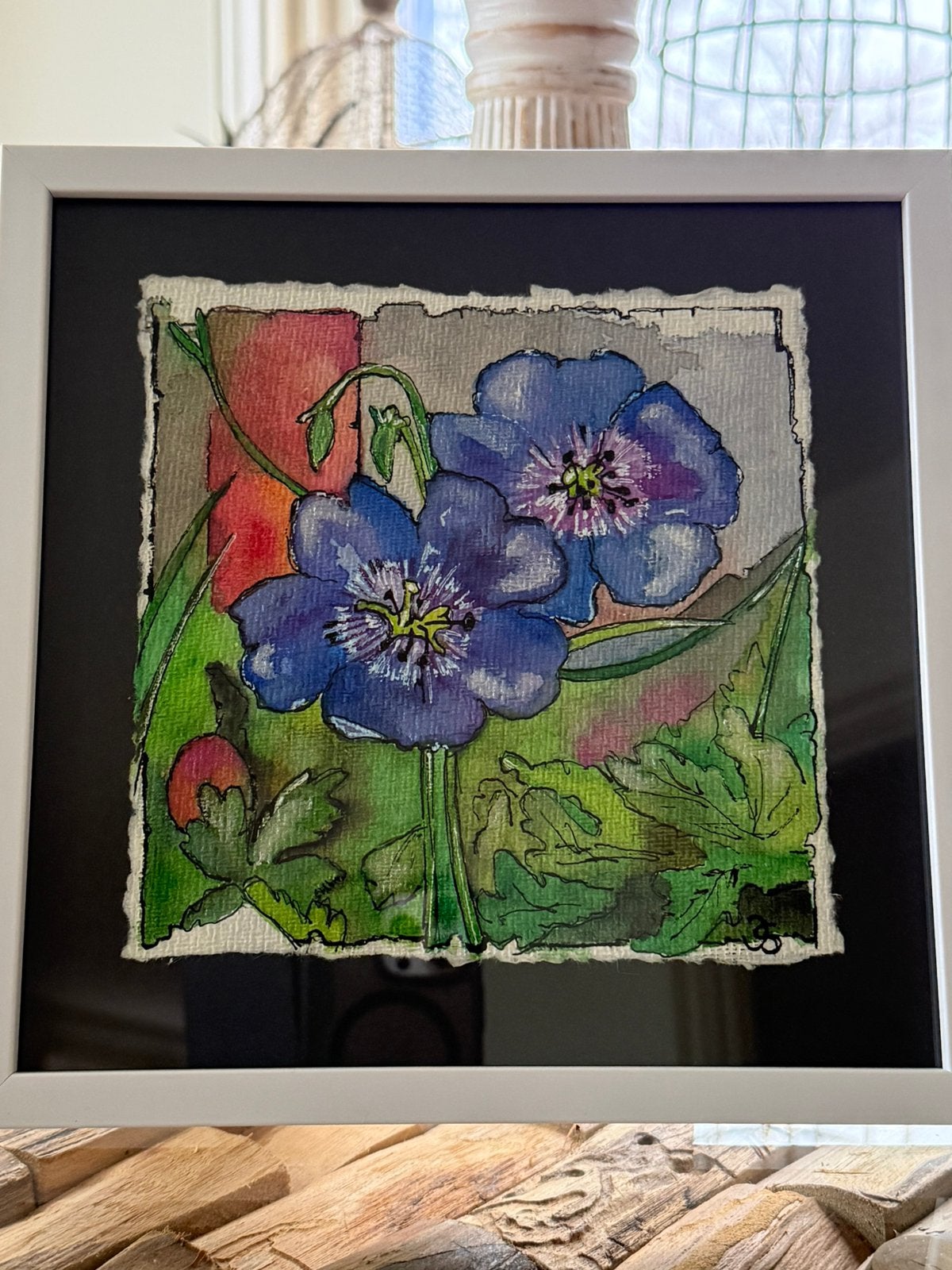 Paarse bloemen aquarel, Antiek en Kunst, Ophalen of Verzenden