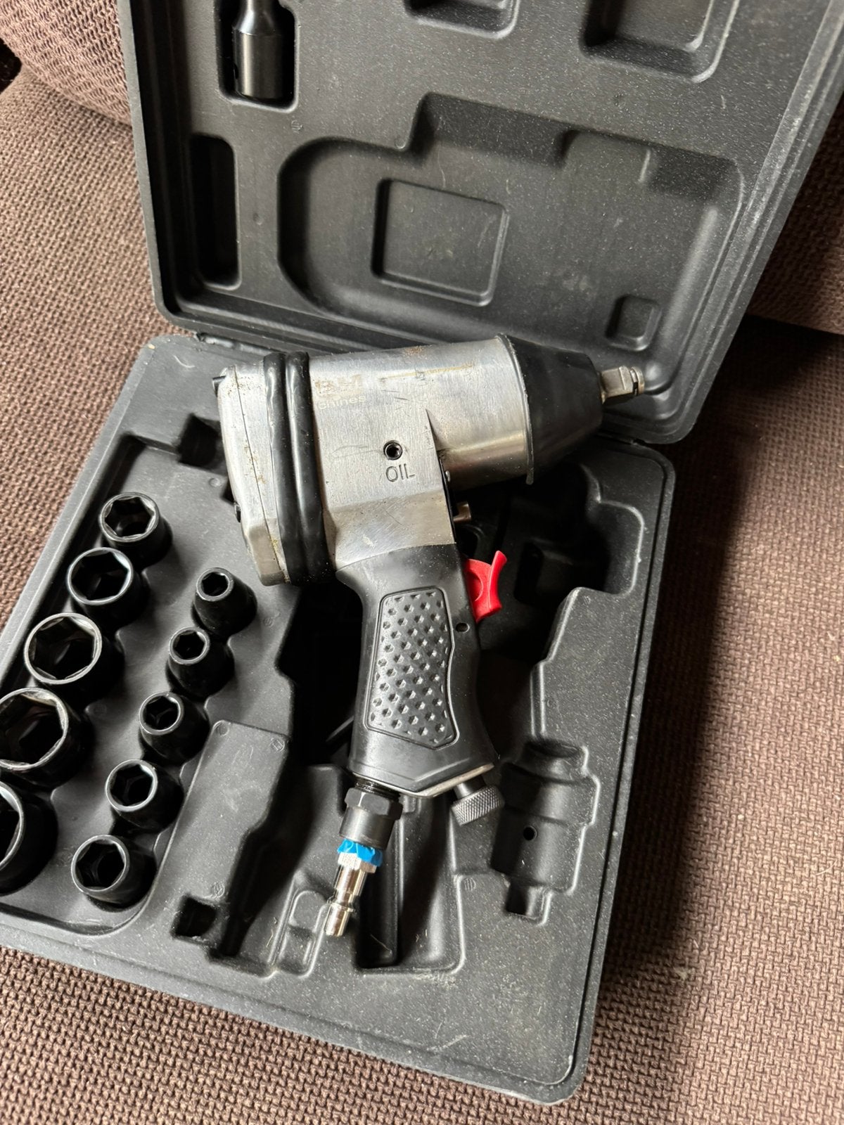 Pneumatische slagmoersleutel 1/2” + doppenset in koffer, Ophalen of Verzenden, Gebruikt