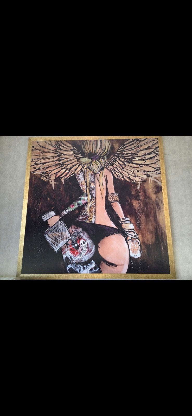 Schilderij velvet framed 150x150 tattoo angel, Ophalen