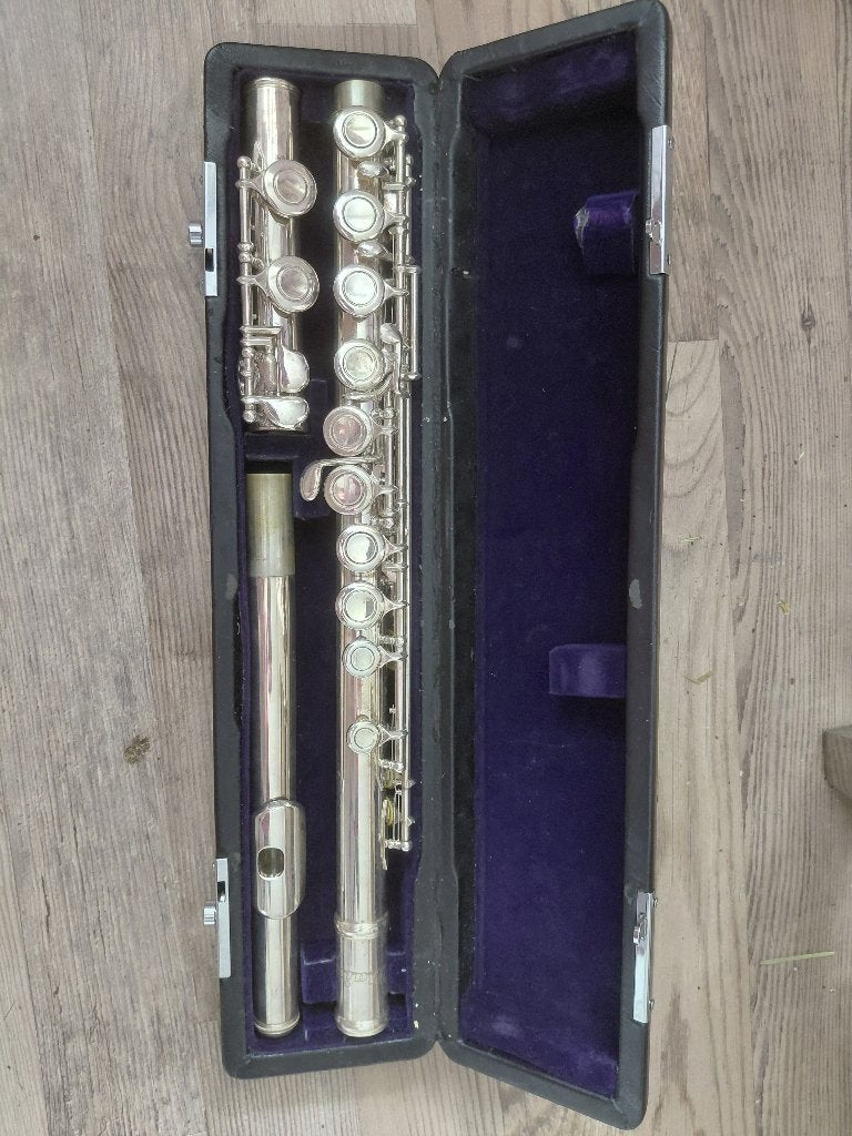 Zilverkleurige Dwarsfluit met Koffer, Muziek en Instrumenten, Blaasinstrumenten | Dwarsfluiten en Piccolo's, Ophalen, Gebruikt