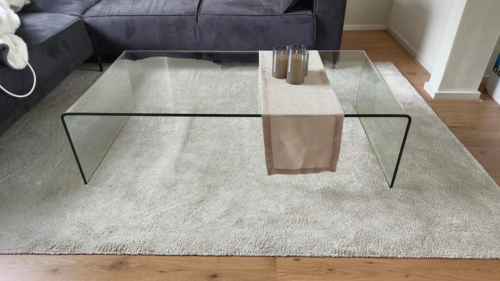 Glazen salontafel, Huis en Inrichting, Tafels | Salontafels, Gebruikt, 100 tot 150 cm, Glas, Minder dan 50 cm