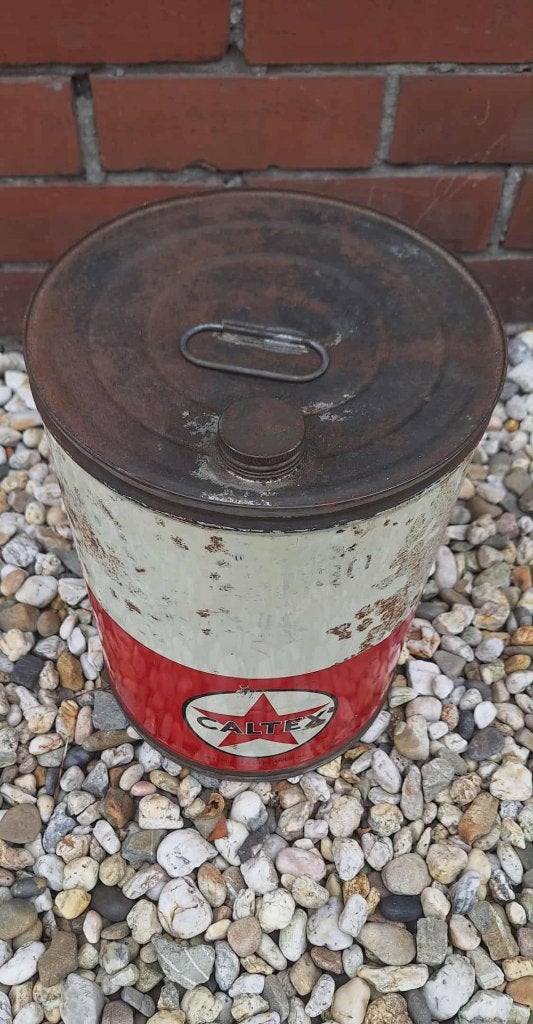 Groot vintage Caltex olievat, olieblik️️️⛽️, Gebruikt, ., ., .