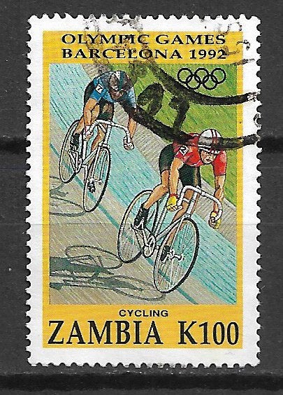Zambia 1992 Olympische Spelen wielrennen, Verzenden, Zambia, Gestempeld