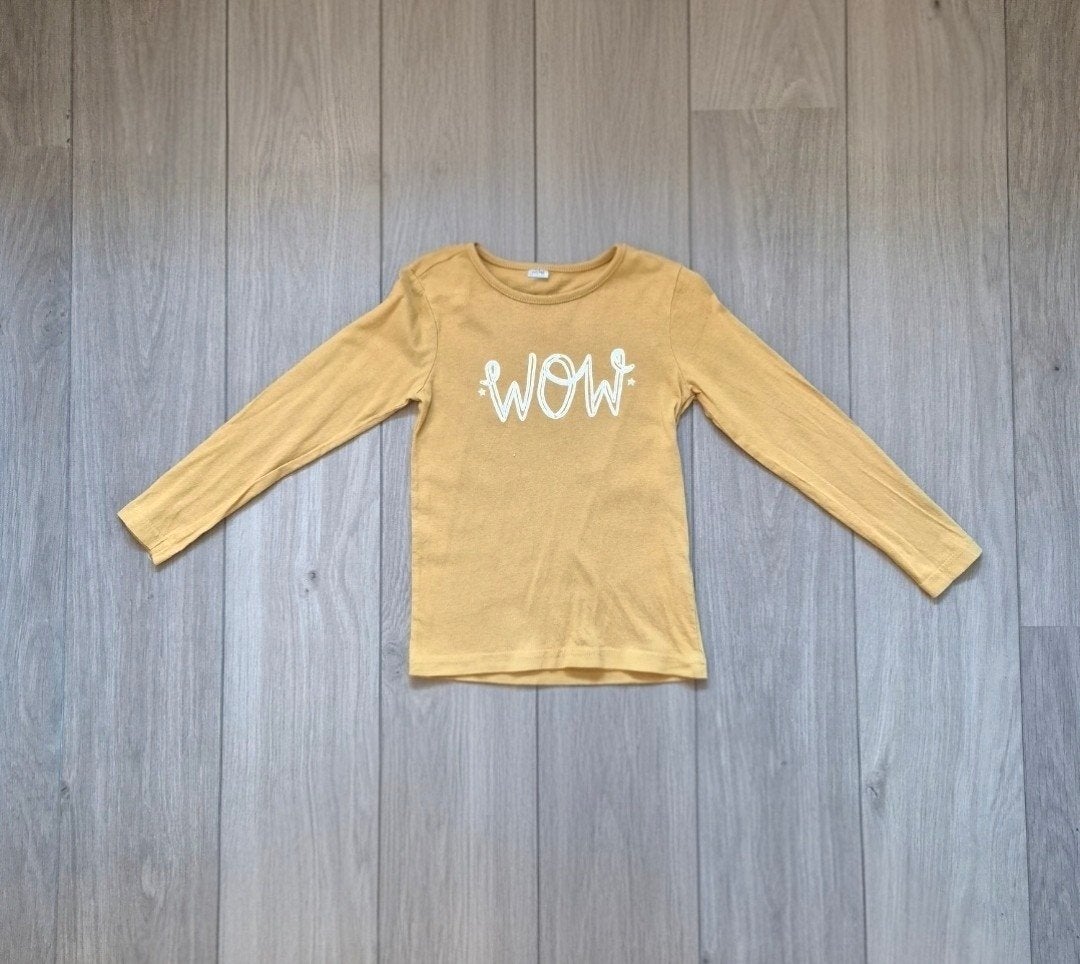 Zeeman wow longsleeve shirt okergeel mt 110/116, Kinderen en Baby's, Kinderkleding | Maat 110, Ophalen of Verzenden, Zo goed als nieuw