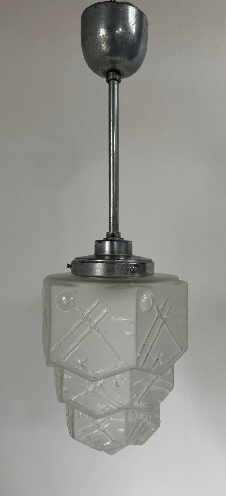 Skyscraper hanglamp Art Deco lamp helder glas getrapte kap, Huis en Inrichting, Lampen | Hanglampen, Ophalen of Verzenden, Zo goed als nieuw
