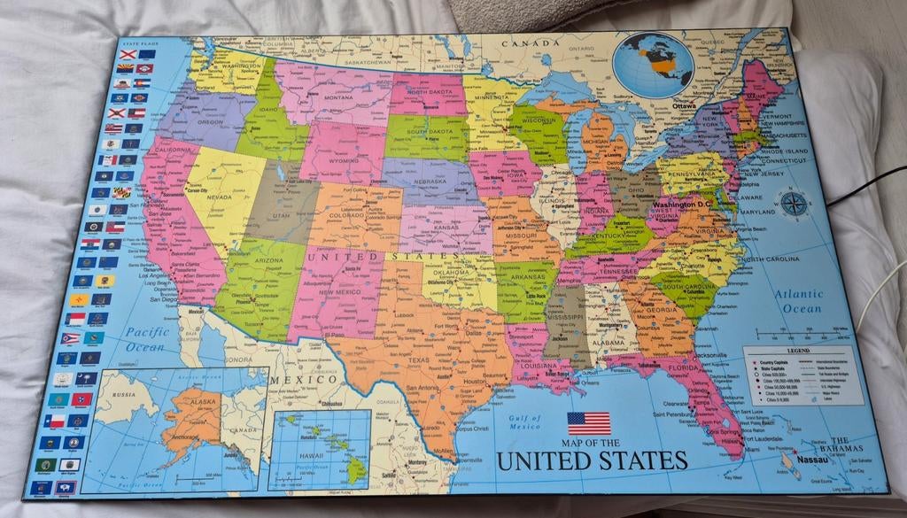 Hardboard Poster USA Kaart - 90x60 cm, Ophalen, Deurposter of groter, Rechthoekig Liggend, Zo goed als nieuw