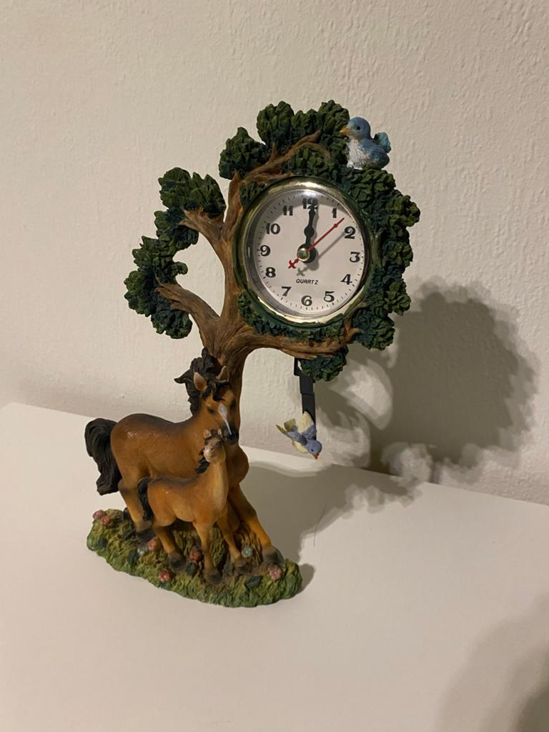 Uniek Paarden Klokje met Boom en Vogels - Decoratief, Ophalen of Verzenden, Zo goed als nieuw