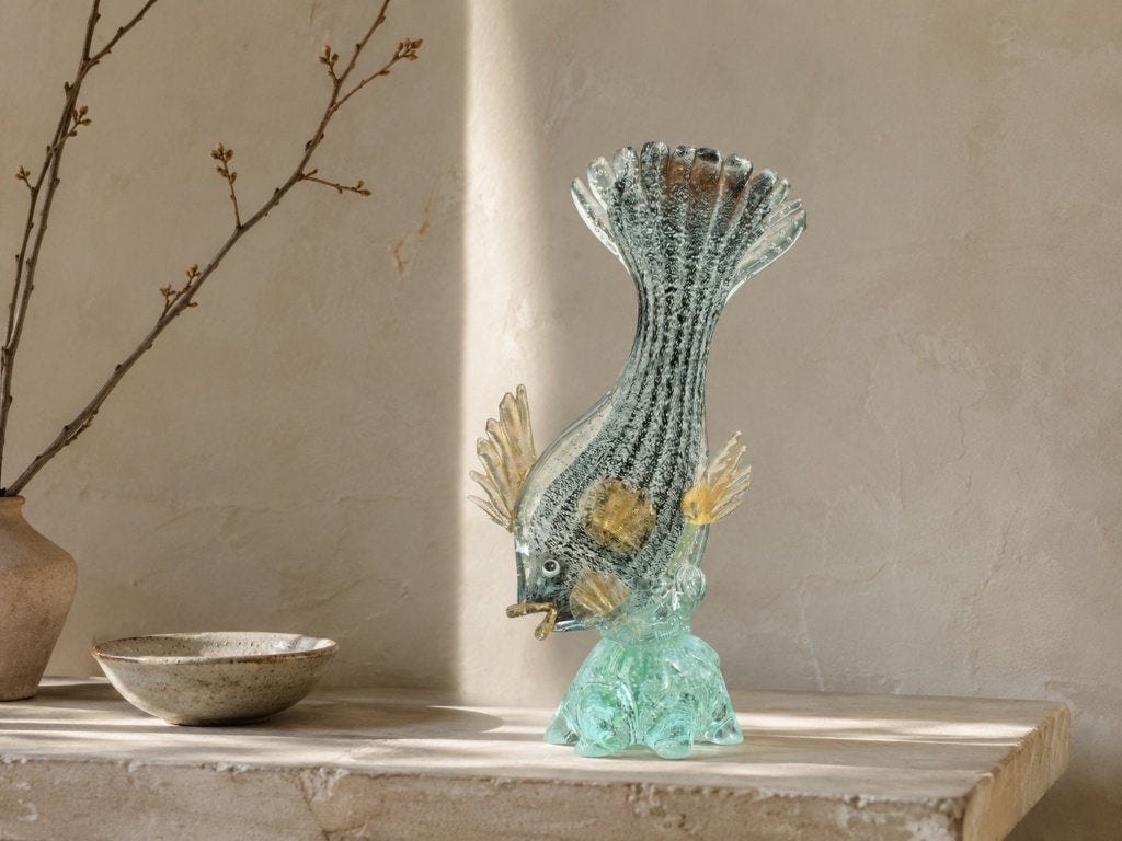 Vintage glazen vissculptuur, Ophalen, Glas, Handgemaakt, 20 - 50 cm