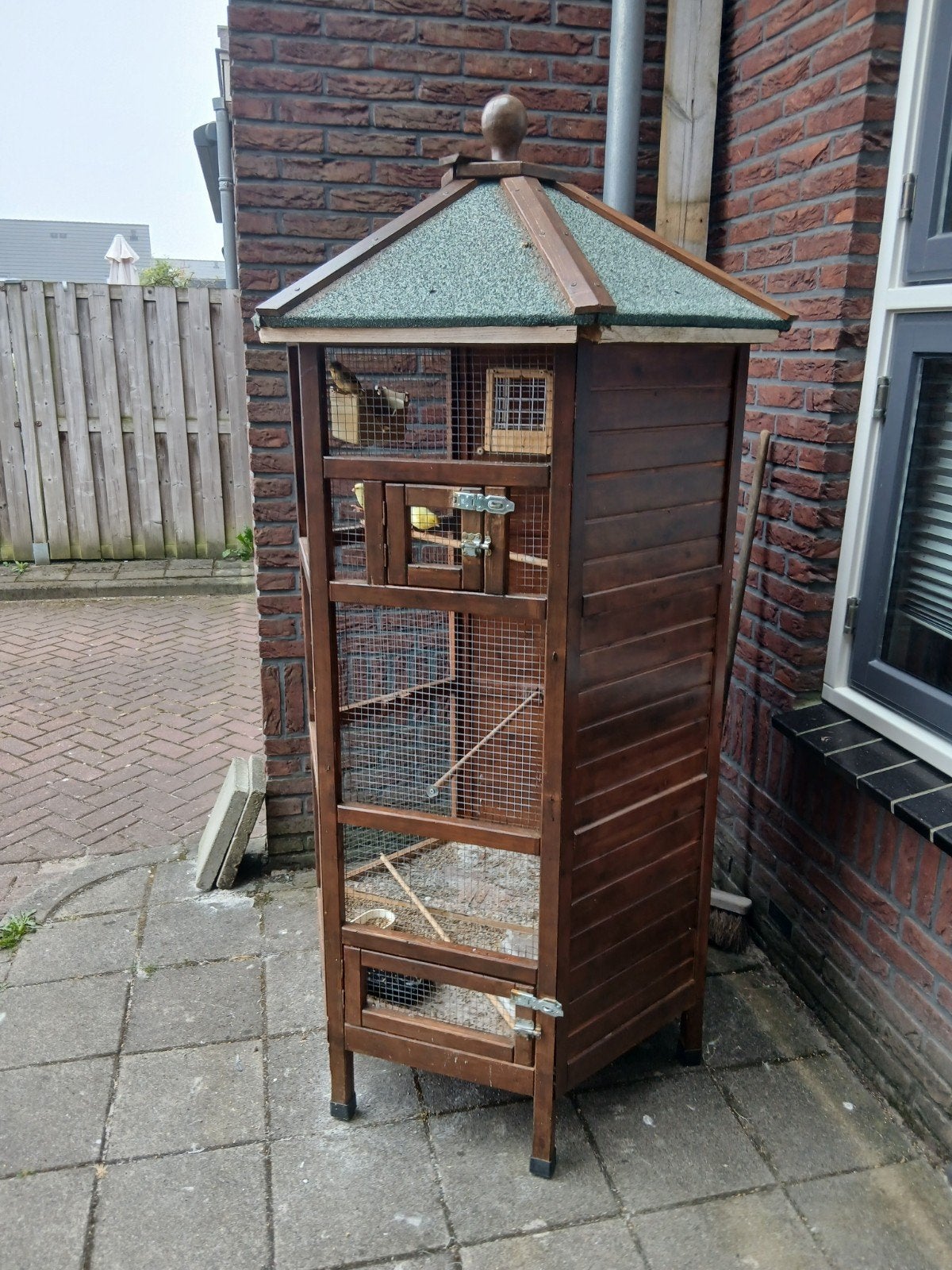 Kooi met vogels   verkoop ik geen losse verkoop, Dieren en Toebehoren, Ophalen, Gebruikt, Hout, Vogelkooi