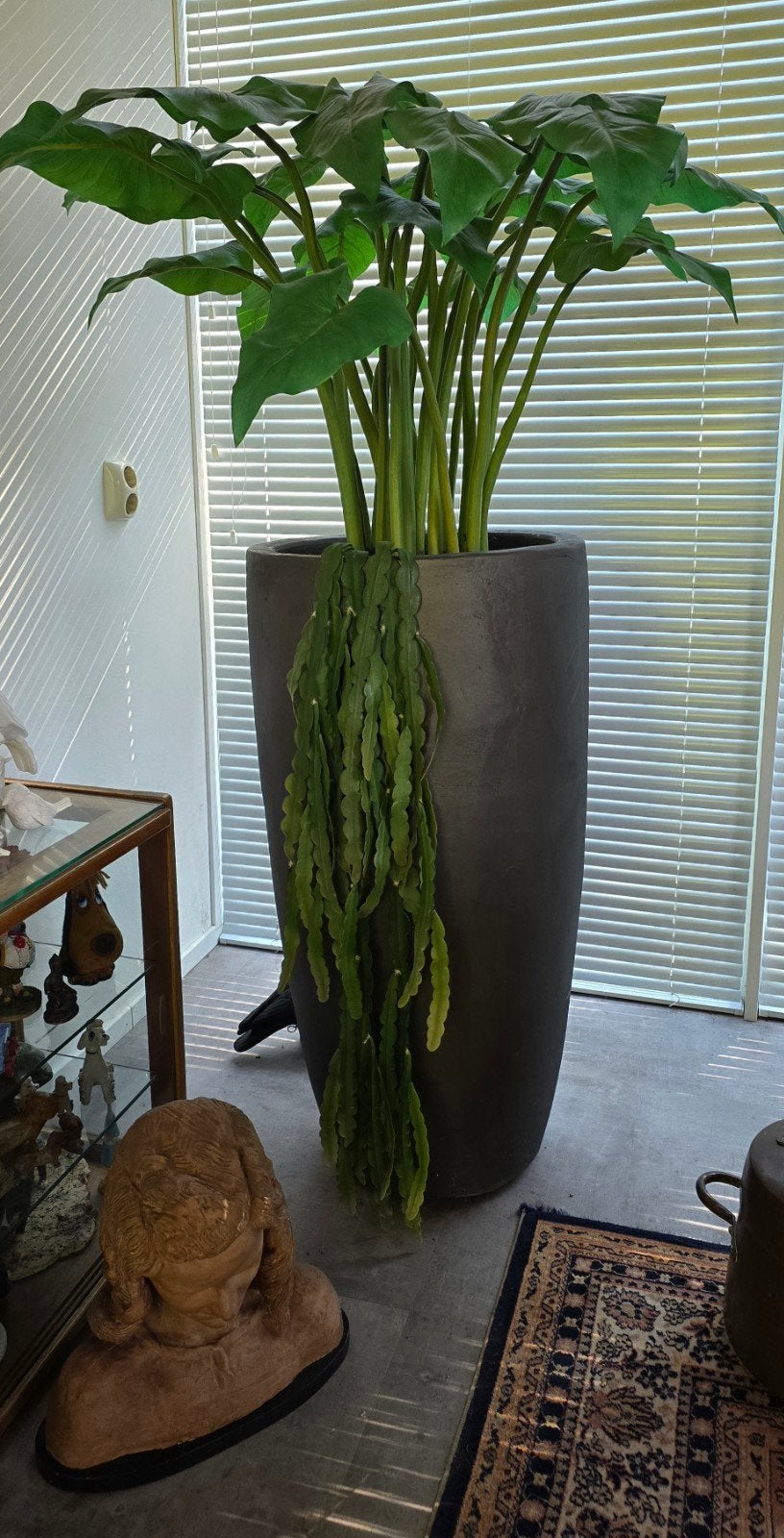 Enorme vaas met gratis kunstplant, vaas 97 cm, totaal 150 cm, Ophalen, Inclusief droogbloemen, 150 cm, Zo goed als nieuw