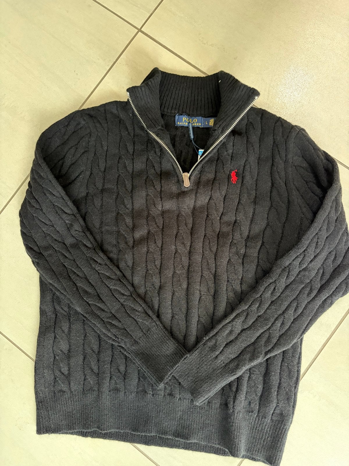 Polo Ralph Lauren kabelgebreide trui met rits, maat L, Kleding | Heren, Ophalen of Verzenden, Zo goed als nieuw, Maat 52/54 (L)
