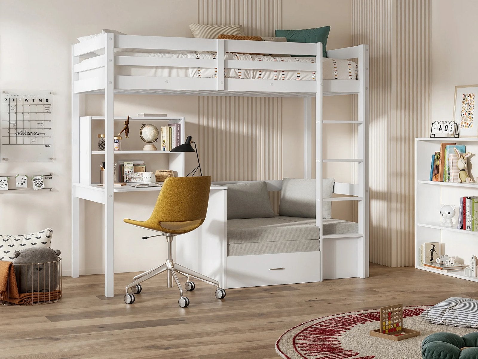 Hoogslaper met bureau en slaapbank - Wit