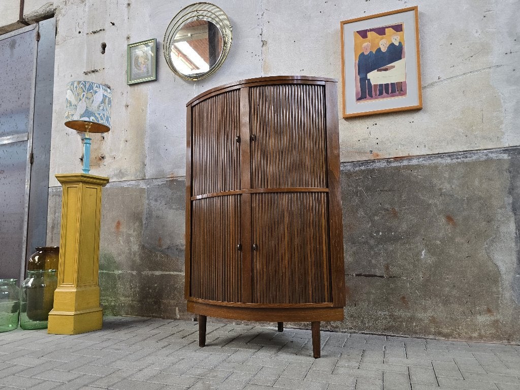 Deens Design Hoekkast | Mid Century Hoek Kast Donker Beuken, 100 tot 150 cm, Grenenhout, Ophalen of Verzenden, Minder dan 150 cm