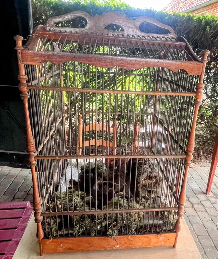 Antieke houten vogelkooi - Brocante decoratie, Ophalen