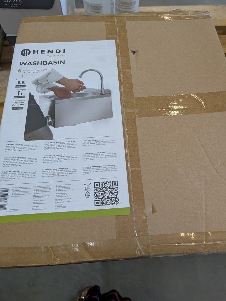 Hendi Wasbak met kniebediening, 400x428x(H)406mm, Zakelijke goederen, Ophalen of Verzenden, Nieuw in verpakking, RVS Meubilair
